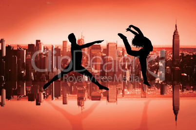 Composite image of male ballet dancer jumping