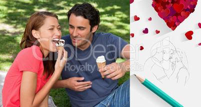 Composite image of cute valentines couple