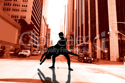 Composite image of ballerina leaping