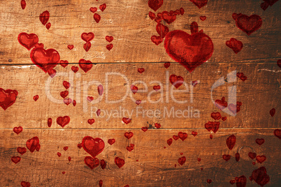 Composite image of red heart balloons floating