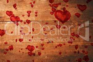 Composite image of red heart balloons floating