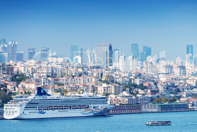 ISTANBUL - SEPTEMBER 16, 2014: Cruise ship anchored in city port
