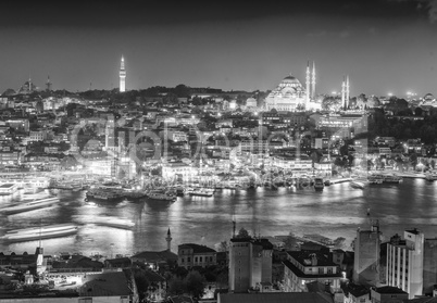 Stunning night view of Istanbul cityscape over Golden Horn