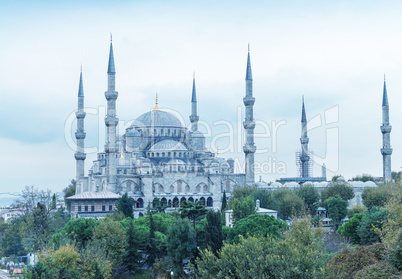 Sunset aerial view of Blue Mosque, Istanbul