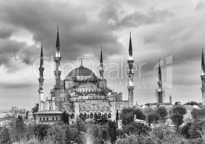 Sunset aerial view of Blue Mosque, Istanbul