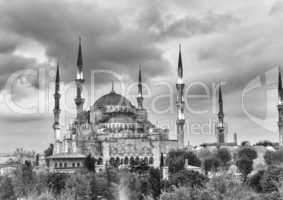 Sunset aerial view of Blue Mosque, Istanbul