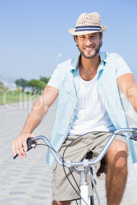 Handsome man on a bike ride