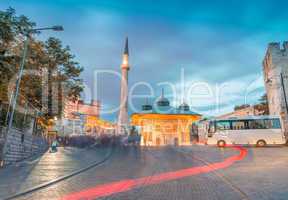 Hagia Sophia at night with surrounding roads, Istanbul