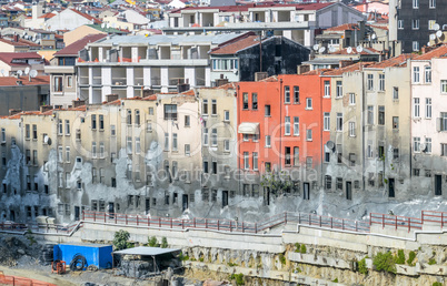 Straight row old colored houses in Istanbul - Turkey