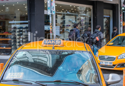 ISTANBUL, TURKEY - SEPTEMBER 13, 2014: Taxi on city streets. In