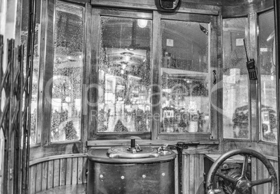 Istanbul night lights through the windows of a old tram