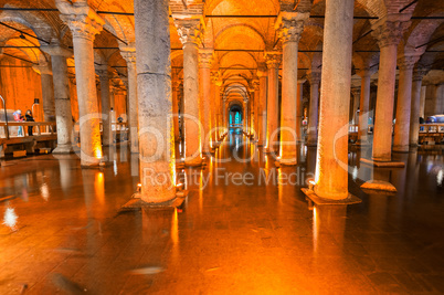 Columns and arc in Yerebatan Saray in Istanbul