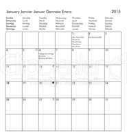 Calendar of year 2015 - January