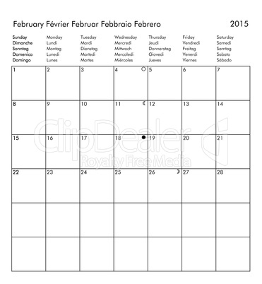 Calendar of year 2015 - February