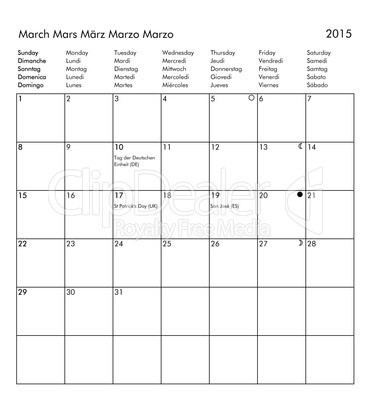 Calendar of year 2015 - March
