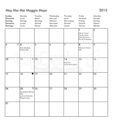 Calendar of year 2015 - May