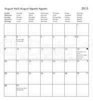 Calendar of year 2015 - August