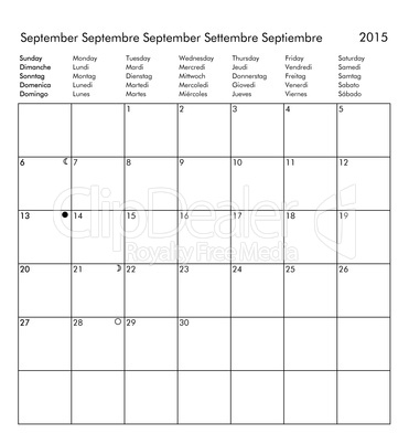 Calendar of year 2015 - September