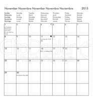 Calendar of year 2015 - November