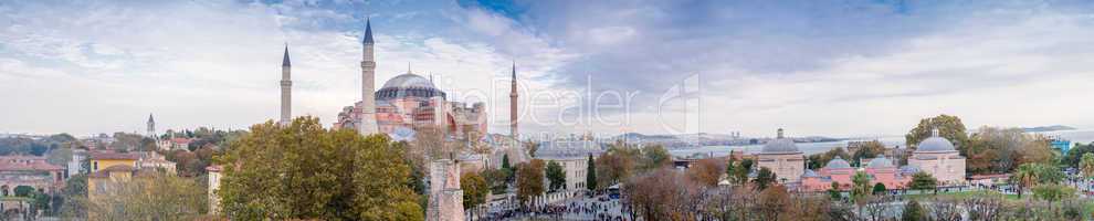 Panoramic aerial view of Hagia Sophia in Istanbul