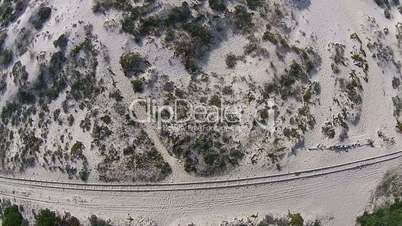 Railroad on Beach, aerial view from quadcopter