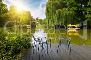 platform beside lake in park