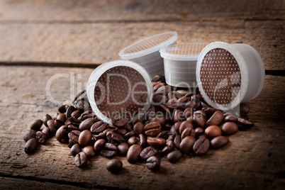 Coffee beans with pods.