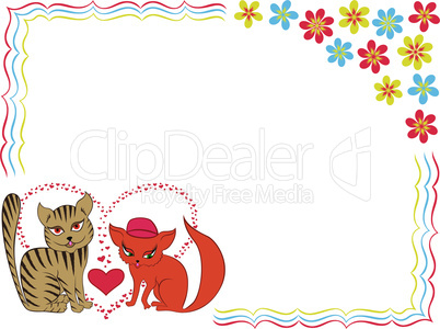 Enamoured cat and kitty on Valentine greeting card