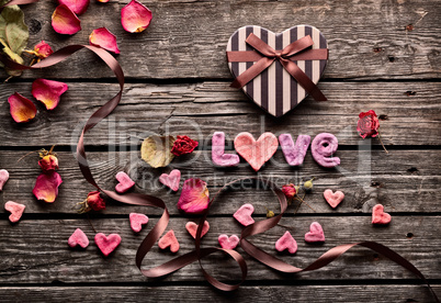 Word Love with Heart Shaped Gift Box