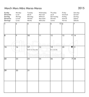 Calendar of year 2015 - March