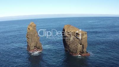 Flying over the High Cliffs and Ocean Waves, Mosteiros Sao-Miguel Azores