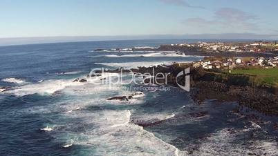 Flying over the Rocks and Ocean Waves, Mosteiros Sao-Miguel Azores