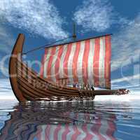 Drakkar or viking ship - 3D render