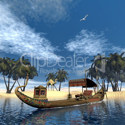 Egyptian sacred barge with throne - 3D render
