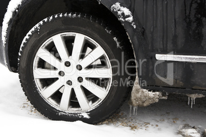 Frozen ice on car tires
