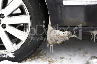 Frozen ice on car tires