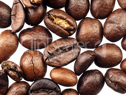 Coffee beans on a white background.