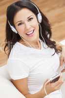 Young Woman Girl Listening to MP3 Player Headphones