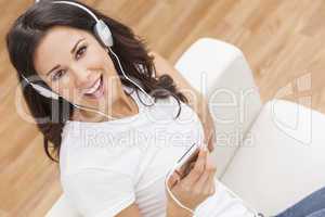 Young Woman Girl Listening to MP3 Player Headphones