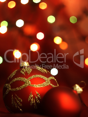 Red Christmas Tree bauble and magic bokeh.