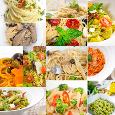 collection of different type of Italian pasta collage