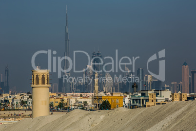 view of Dubai skyscraper and Burj Khalifa