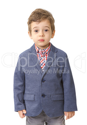 Little boy with jacket on white