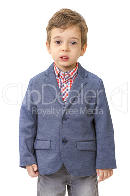 Little boy with jacket on white
