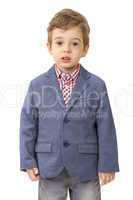Little boy with jacket on white
