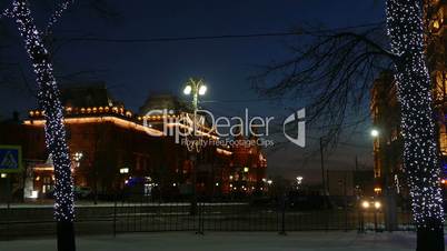 Museum of the Revolution in Moscow in winter through the Christmas decorations