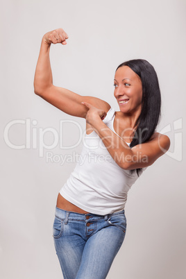 young woman in jeans and a white T-shirt