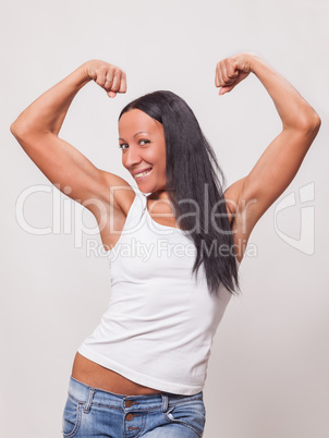 young woman in jeans and a white T-shirt