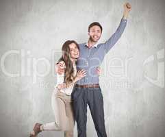 Composite image of portrait of cheerful young couple