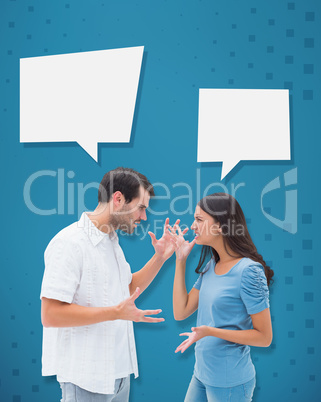 Composite image of angry brunette shouting at boyfriend